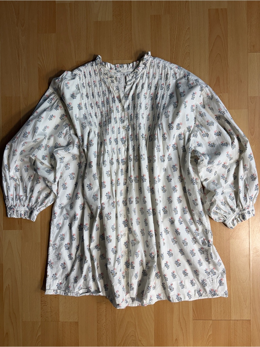 Doen Sylvia Dress Floral Poppy Blockprint Pintuck Placket Tunic T Shirt Dress - Picture 9 of 16